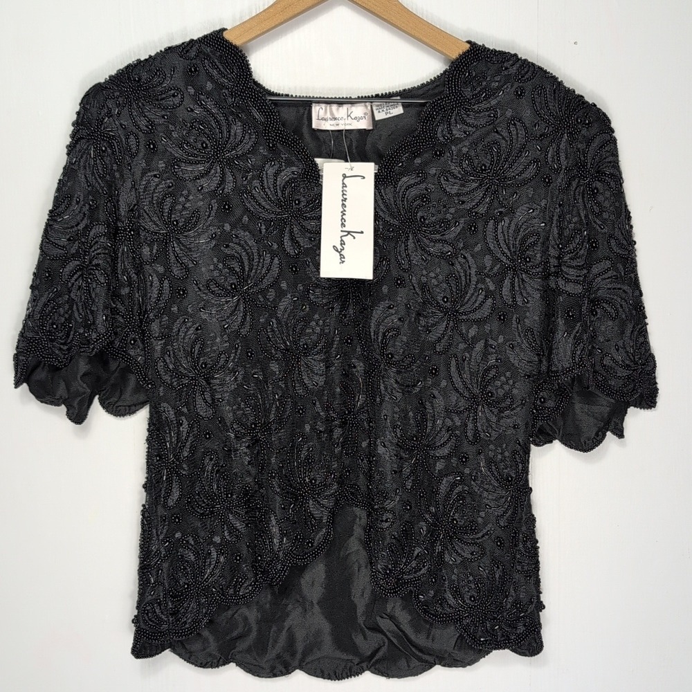 NWT Vintage Laurence Kazar Black Beaded Evening Jacket Bolero Petite Large Gala